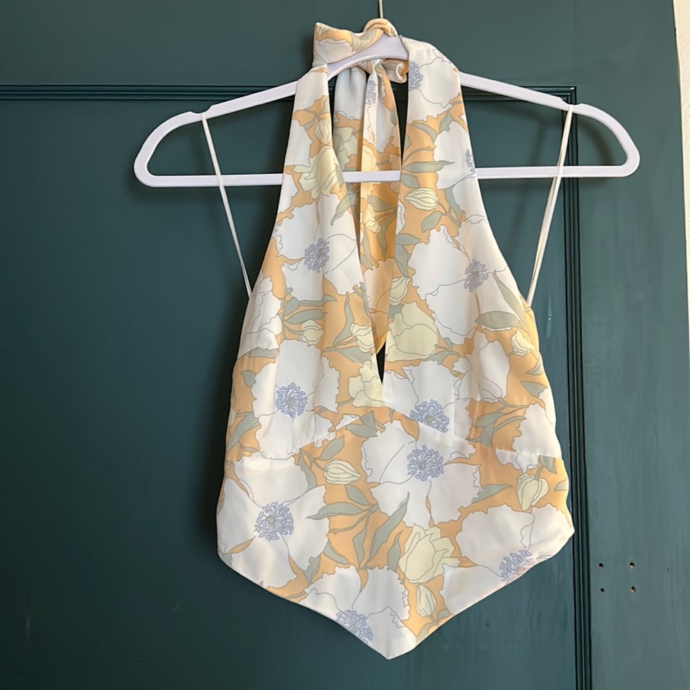 A&F floral pointed hem halter top